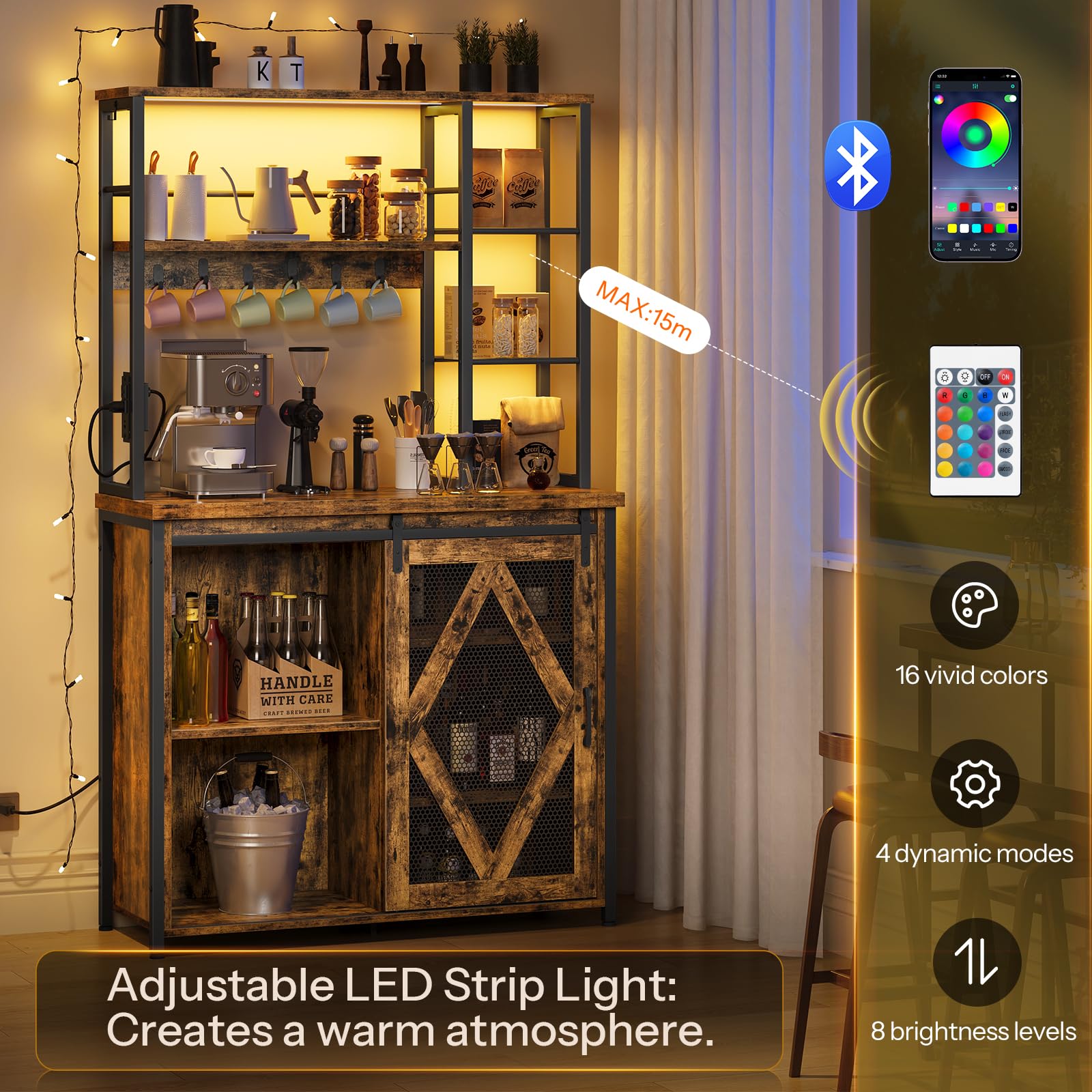 hoobro-desserte-cuisine-micro-ondes-prise-led-marron image 6