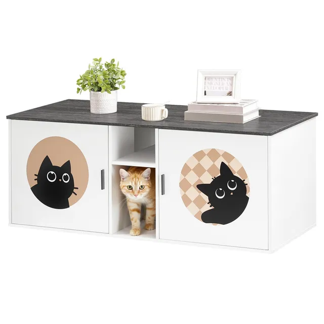 hoobro-meuble-double-liti-re-chat-blanc-120-cm-avec-rangement image 1