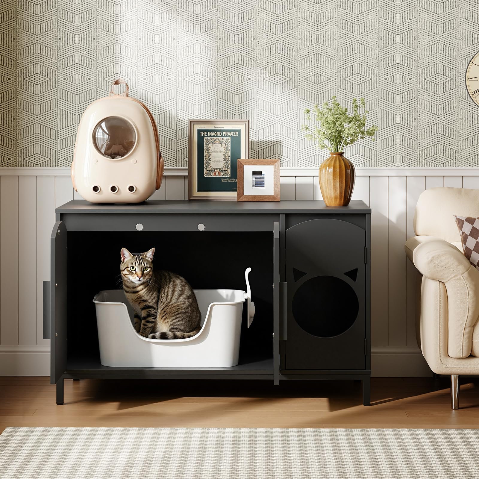 hoobro-pet-furniture-meuble-liti-re-chat-bois-noir-cach image 4