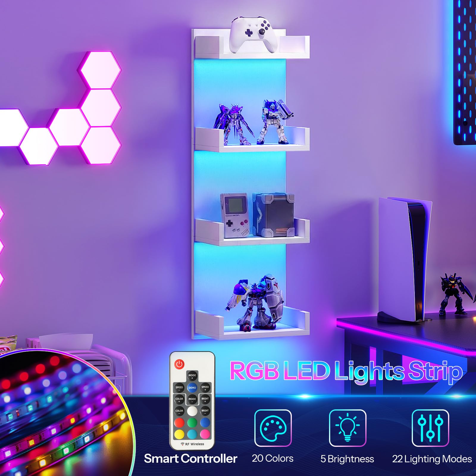 hoobro-storage-racks-tag-re-murale-blanche-led-rgb-4-niveaux image 2