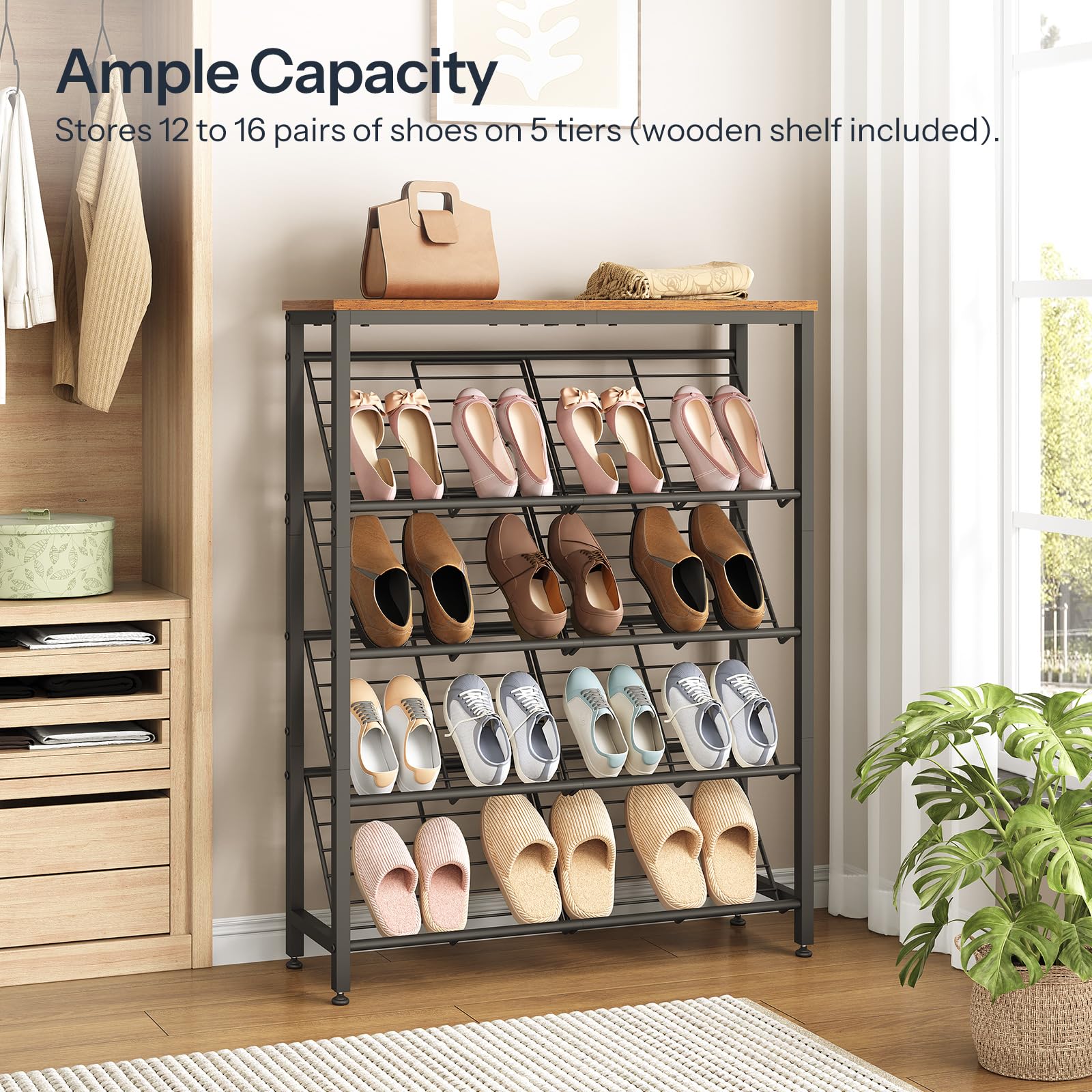 hoobro-shoe-racks-meuble-chaussures-marron-5-niveaux image 5