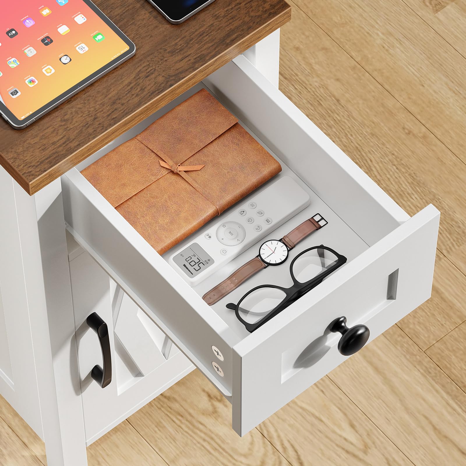 hoobro-table-de-chevet-troite-blanche-prise-usb-type-c image 6