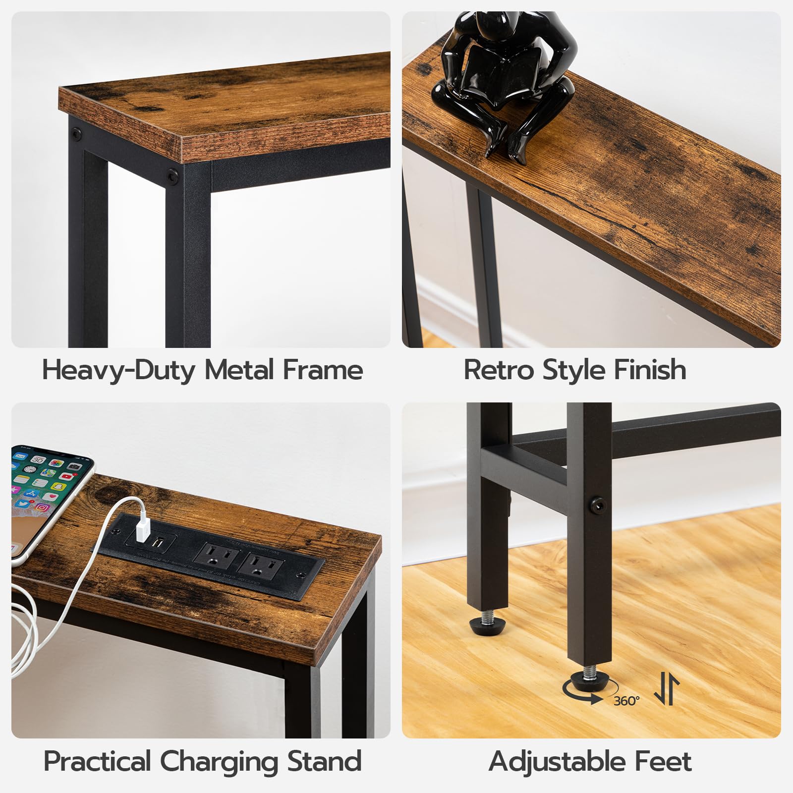 hoobro-console-troite-marron-100-cm-prises-usb-c image 6