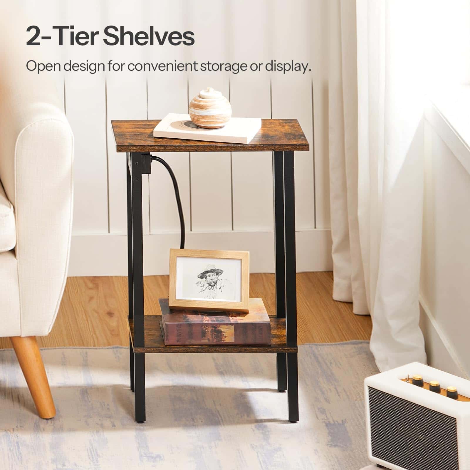 hoobro-side-tables-bout-de-canap-troit-marron-avec-prises-usb image 7