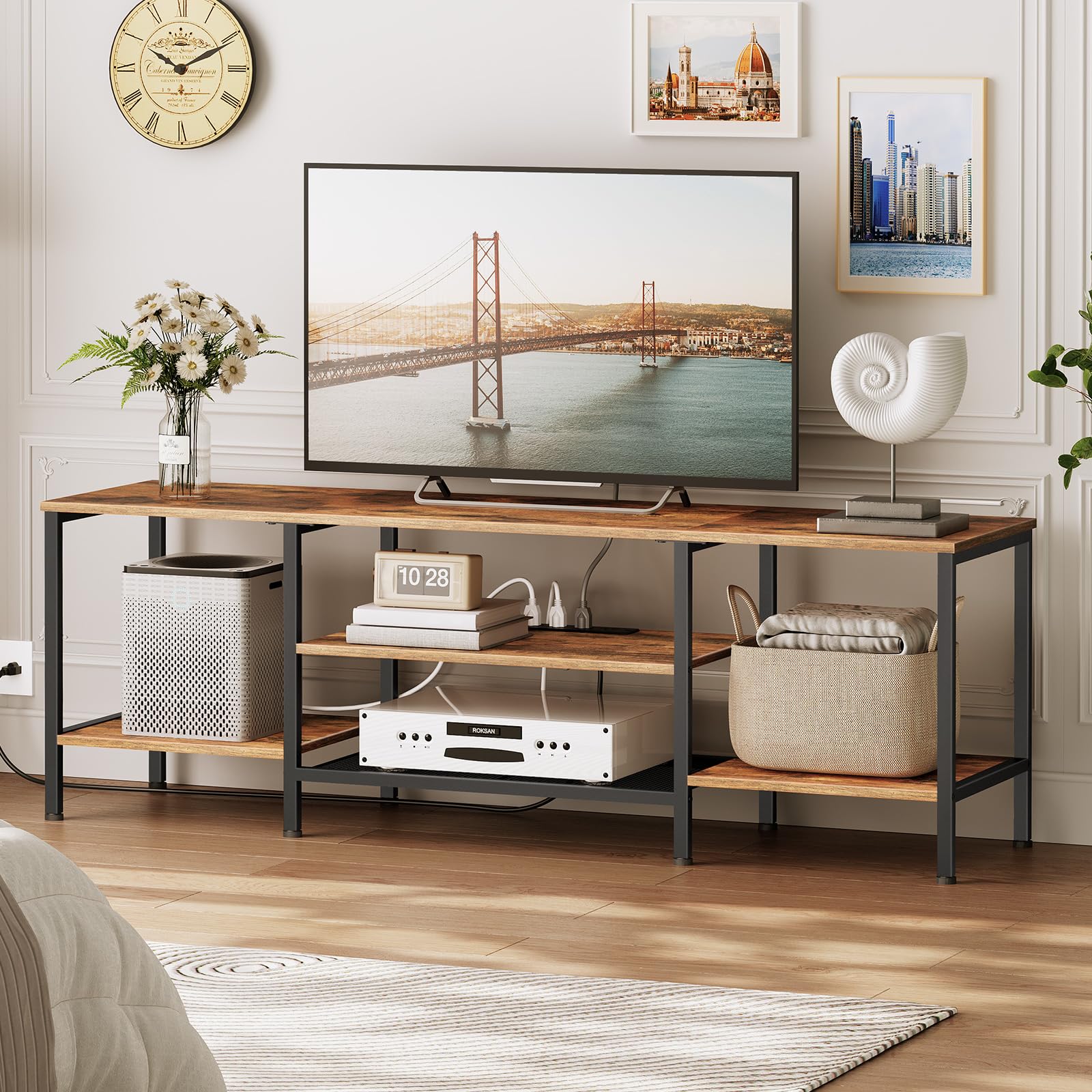 hoobro-meuble-tv-industriel-prises-marron-70-pouces-bf60ds01 image 7