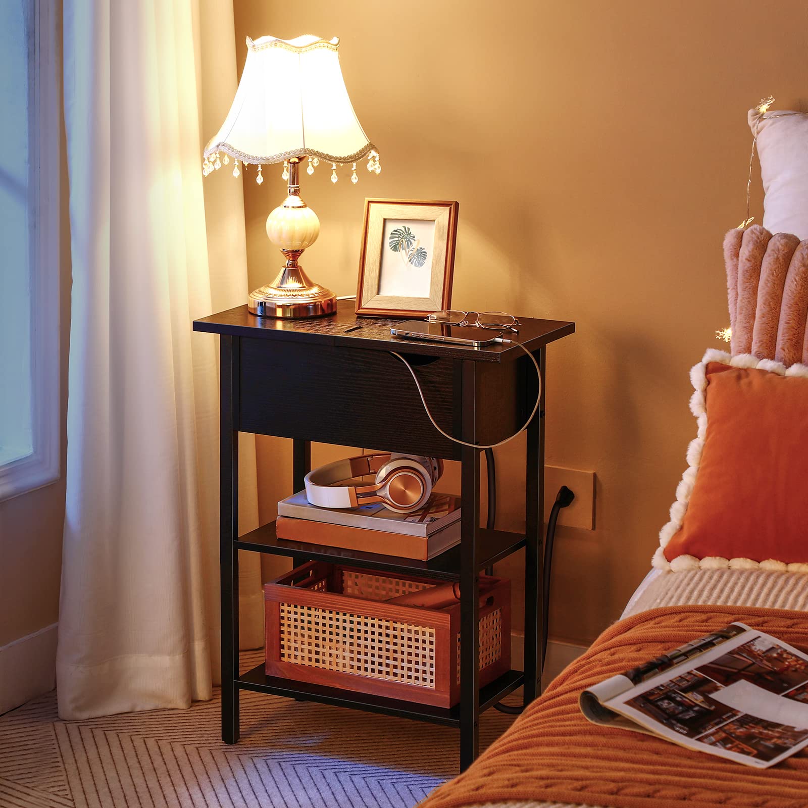 hoobro-table-appoint-rabattable-noire-avec-station-charge image 6
