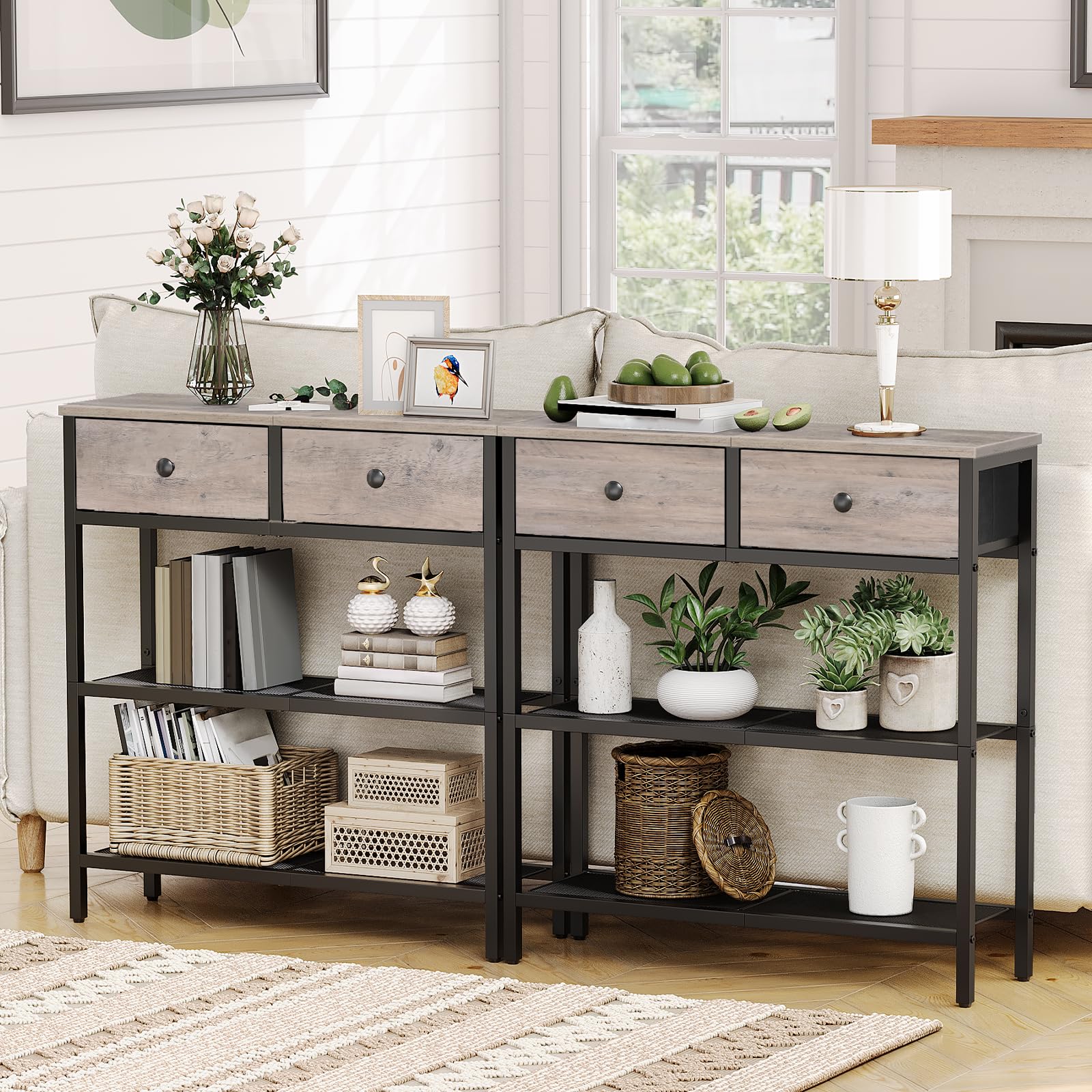hoobro-console-table-console-entr-e-greige-troite-tiroirs-tissu image 6