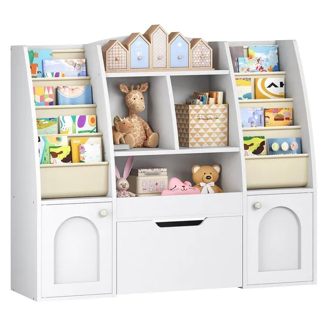 hoobro-biblioth-que-enfant-rangement-jouets-blanc-2-en-1 image 1