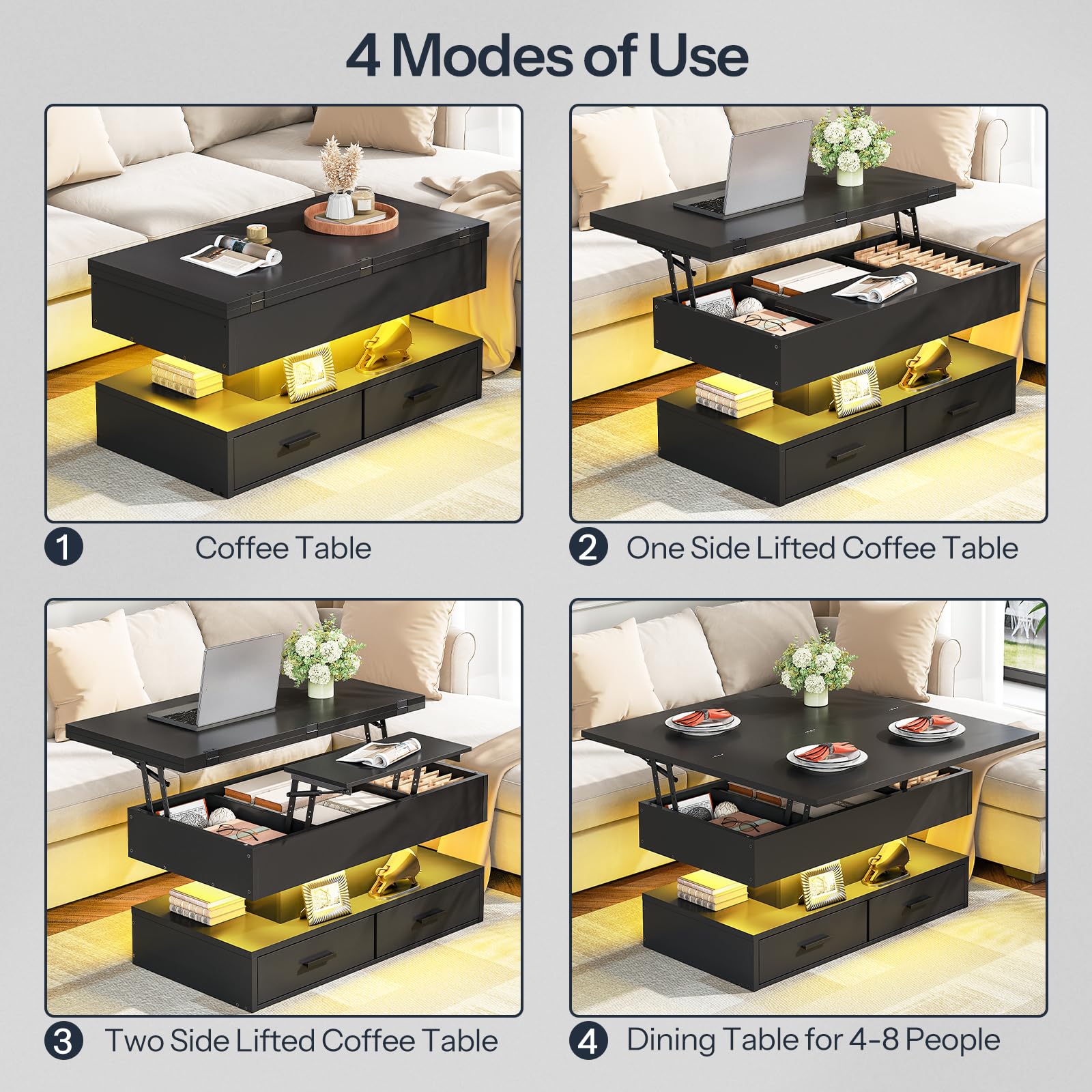 hoobro-coffee-tables-table-basse-noire-relevable-led-rangement image 8
