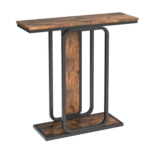 hoobro-table-console-entr-e-marron-troite-2-niveaux image 1