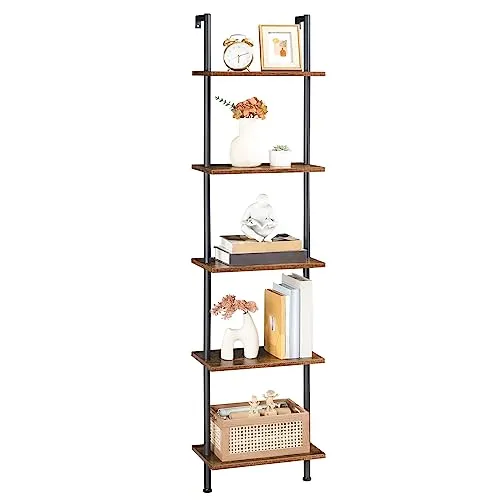 hoobro-ladder-shelves-tag-re-chelle-bois-marron-5-niveaux image 1