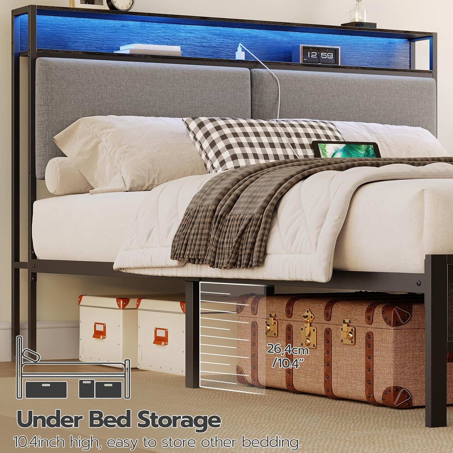hoobro-bed-frames-cadre-de-lit-m-tal-led-gris-t-te-rangement image 6