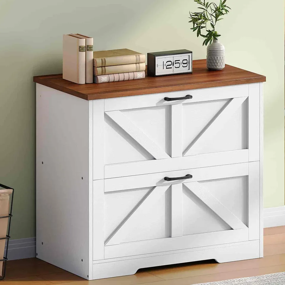hoobro-caisson-de-bureau-2-tiroirs-dossiers-blanc-farmhouse image 1