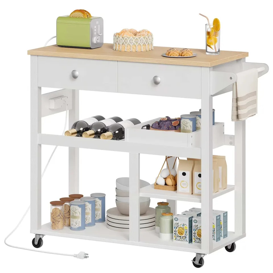 hoobro-kitchen-furniture-lot-cuisine-blanc-roulettes-avec-tiroirs image 1