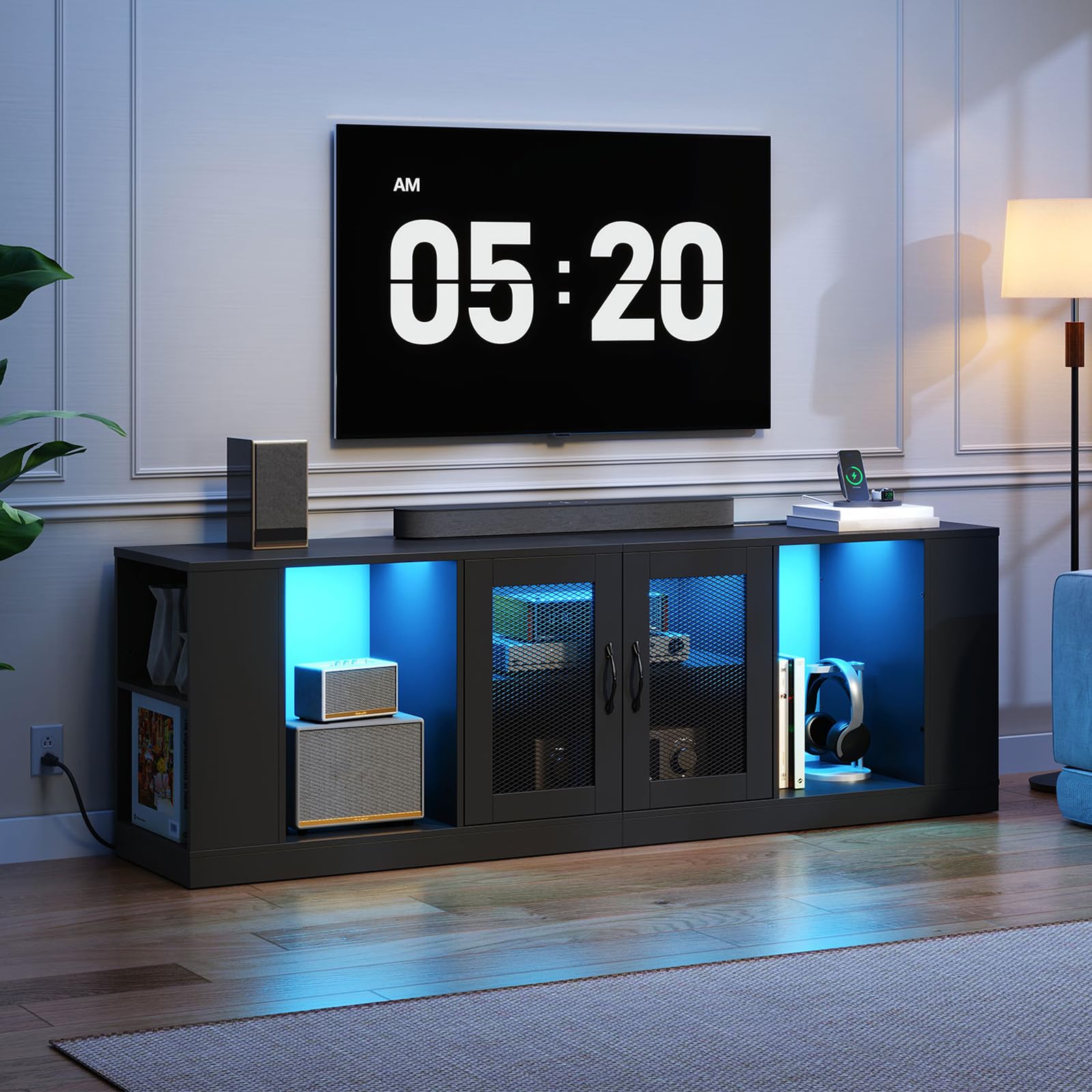 hoobro-meuble-tv-noir-avec-prise-et-led-70-pouces image 2