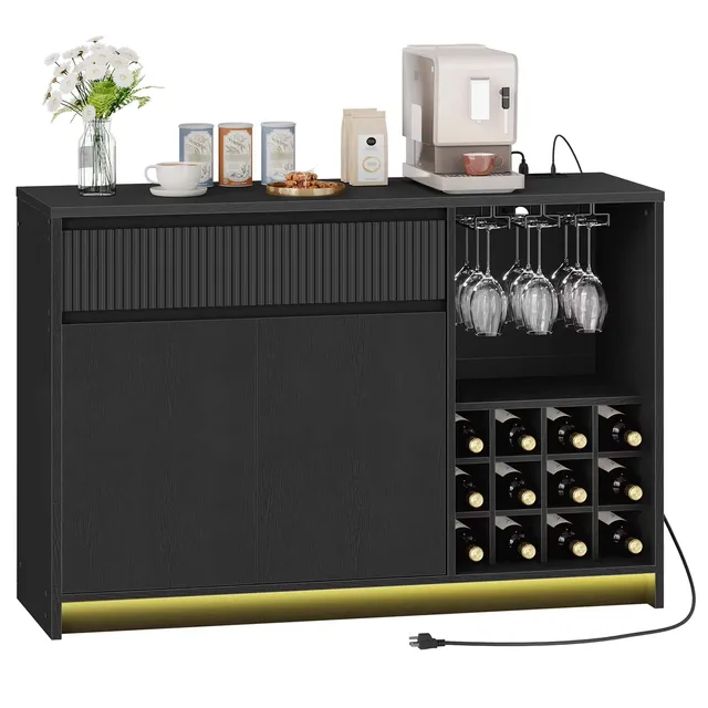 hoobro-beverage-counters-meuble-bar-noir-led-120-cm image 1