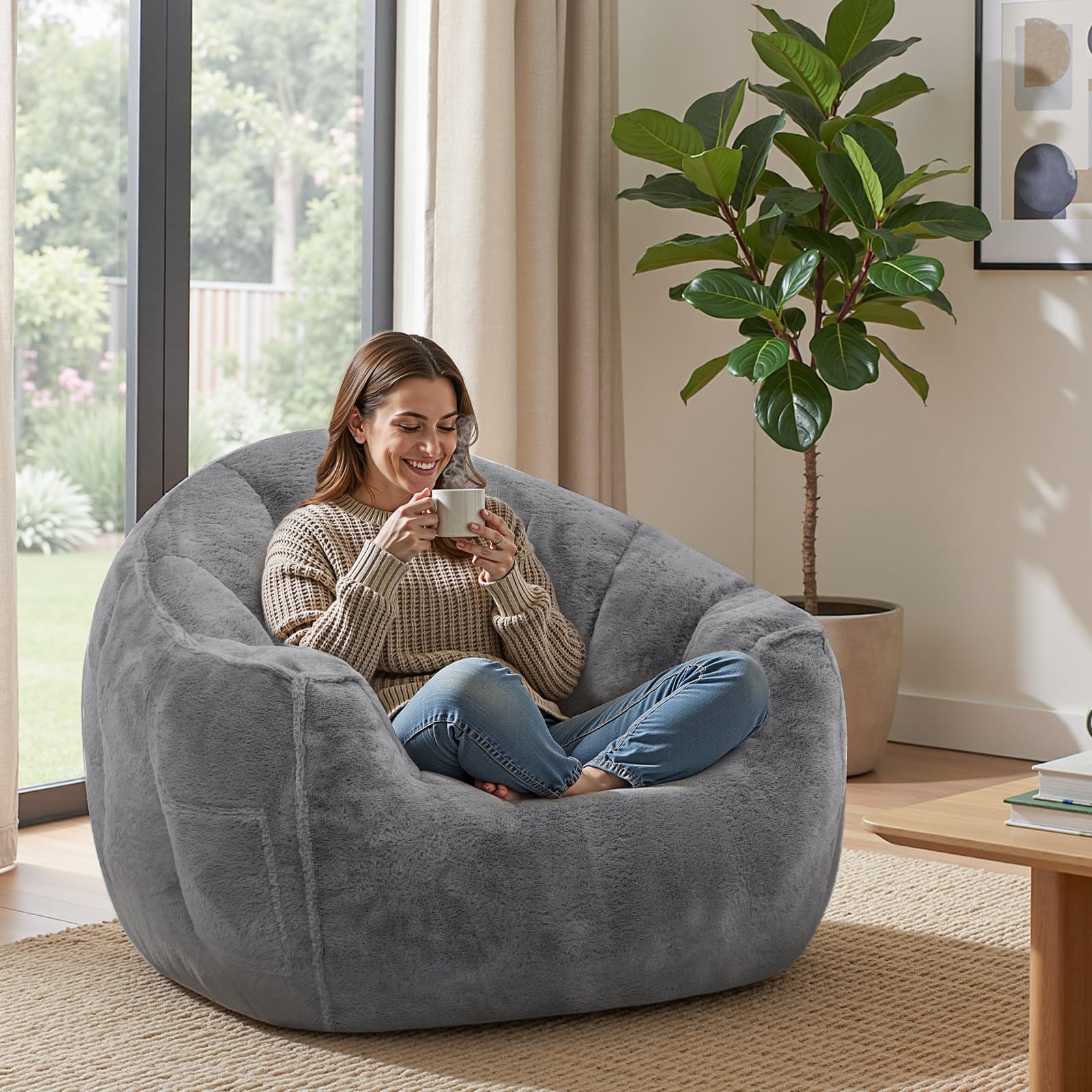 hoobro-pouf-g-ant-poire-adulte-fourrure-gris image 2