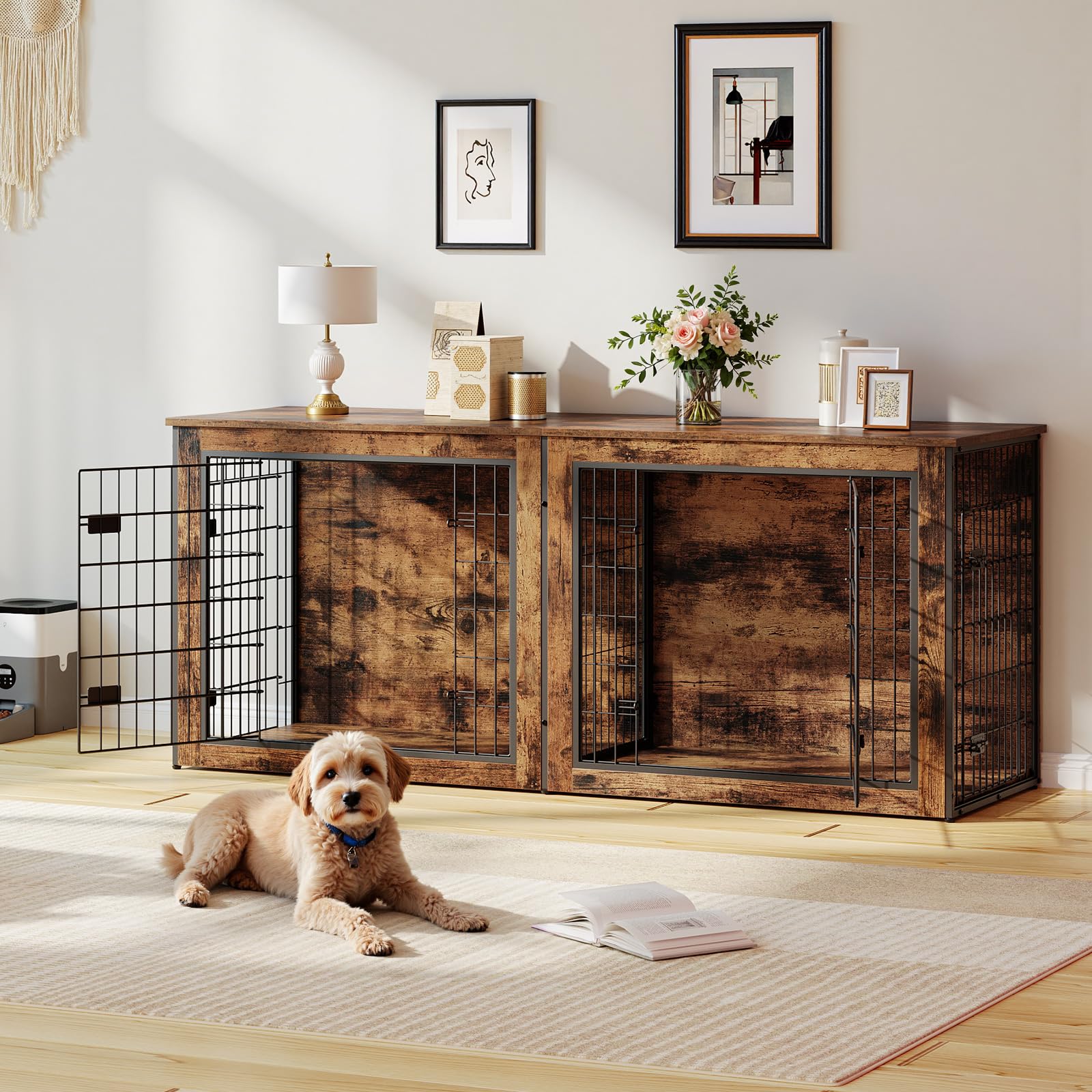 hoobro-pet-furniture-niche-chien-double-marron-160-cm-s-parateur image 4