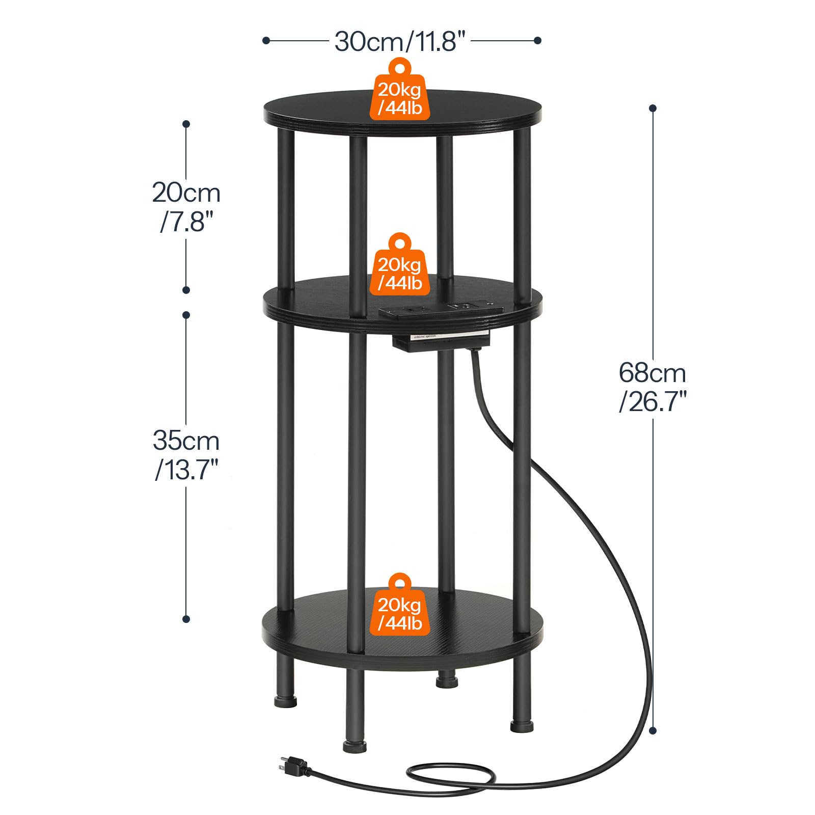 hoobro-side-tables-table-d-appoint-ronde-noire-3-niveaux-avec-prise image 4