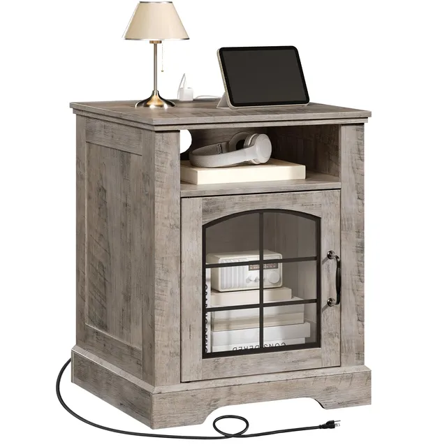 hoobro-side-tables-bout-de-canap-45-cm-greige-avec-prise image 1