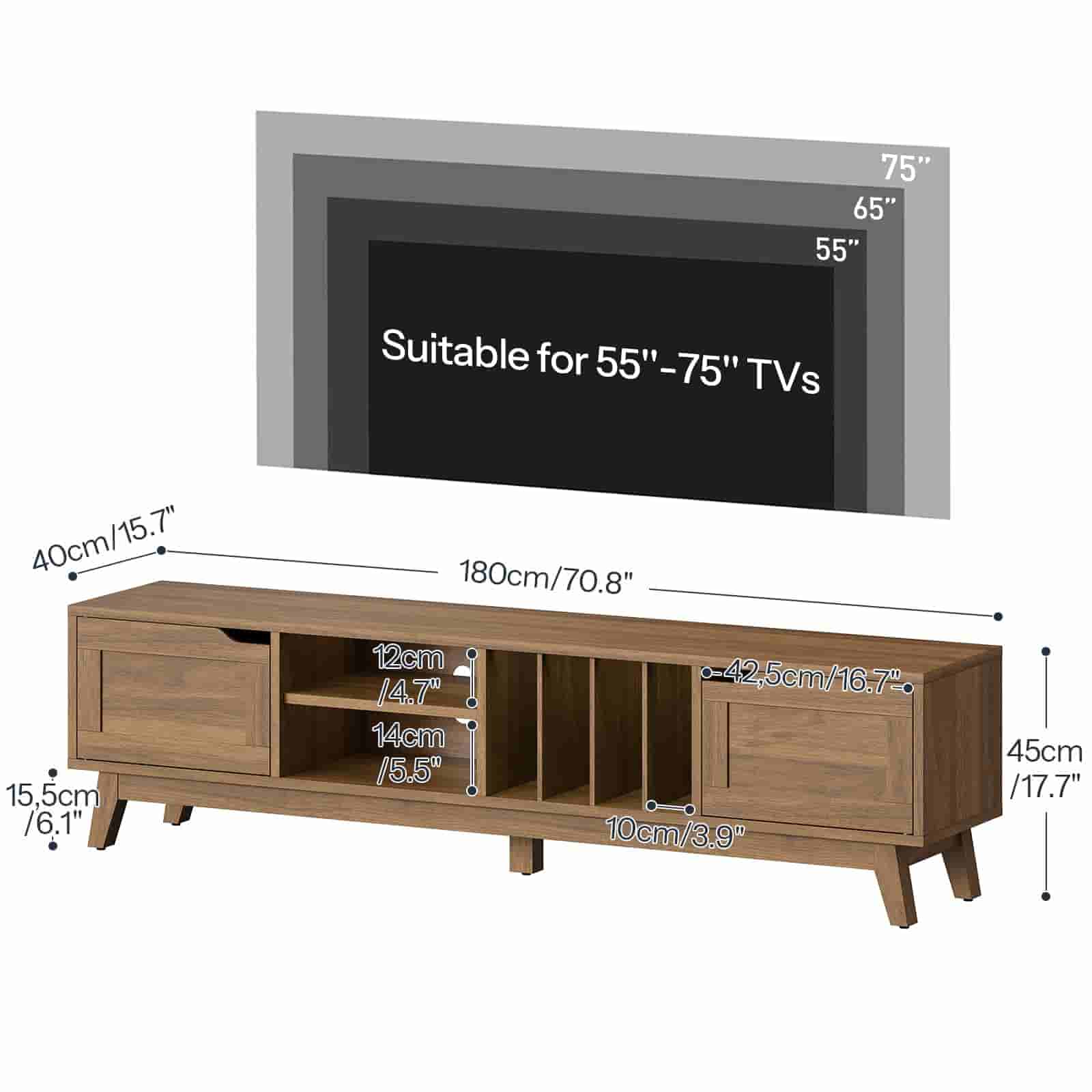 hoobro-meuble-tv-85-pouces-marron-2-portes-vintage image 3