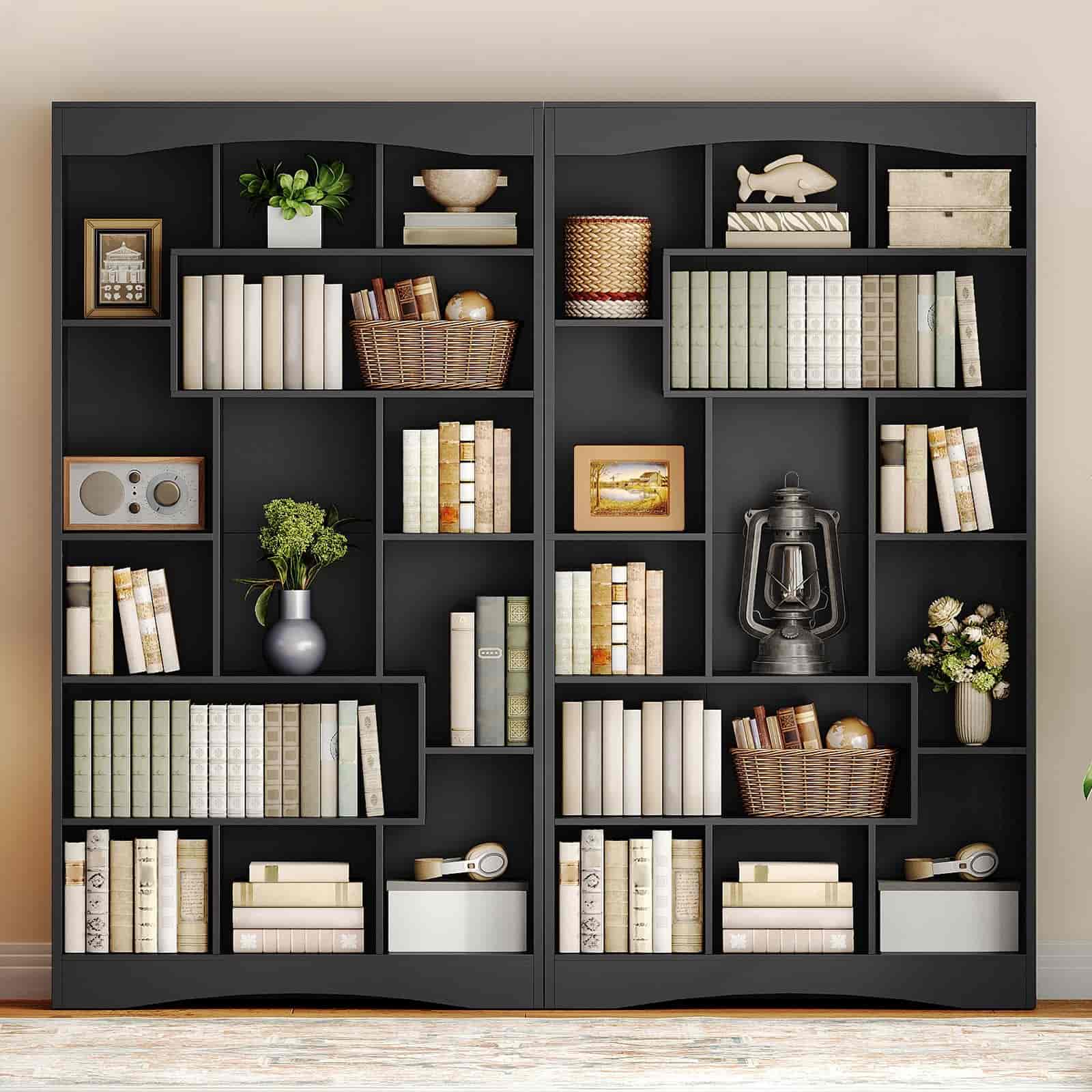 hoobro-bookshelves-grande-biblioth-que-cube-noire-180-cm-ouverte image 7