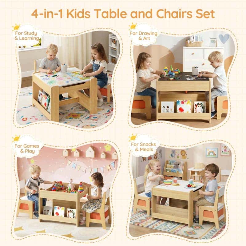 hoobro-table-enfant-4-en-1-blanche-avec-2-chaises image 5