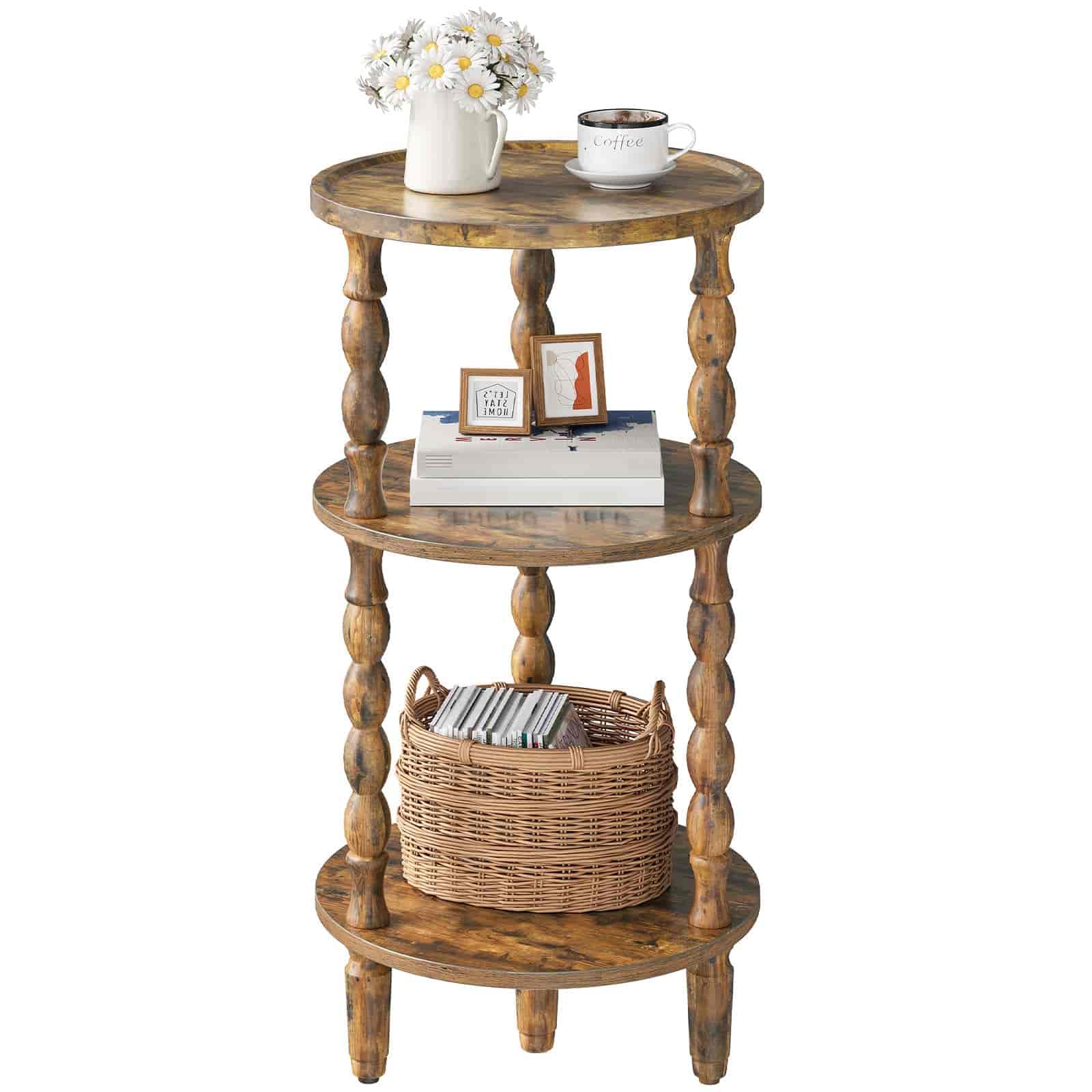 hoobro-side-tables-table-appoint-ronde-marron-3-niveaux image 1