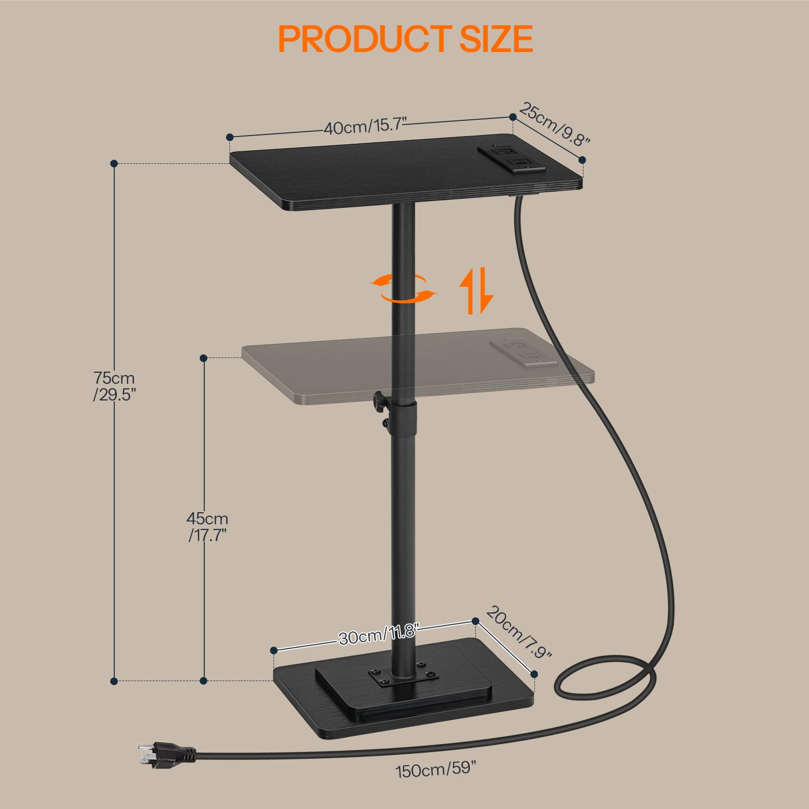 hoobro-bb425ubz01-table-d-appoint-noire-hauteur-r-glable-prise image 3
