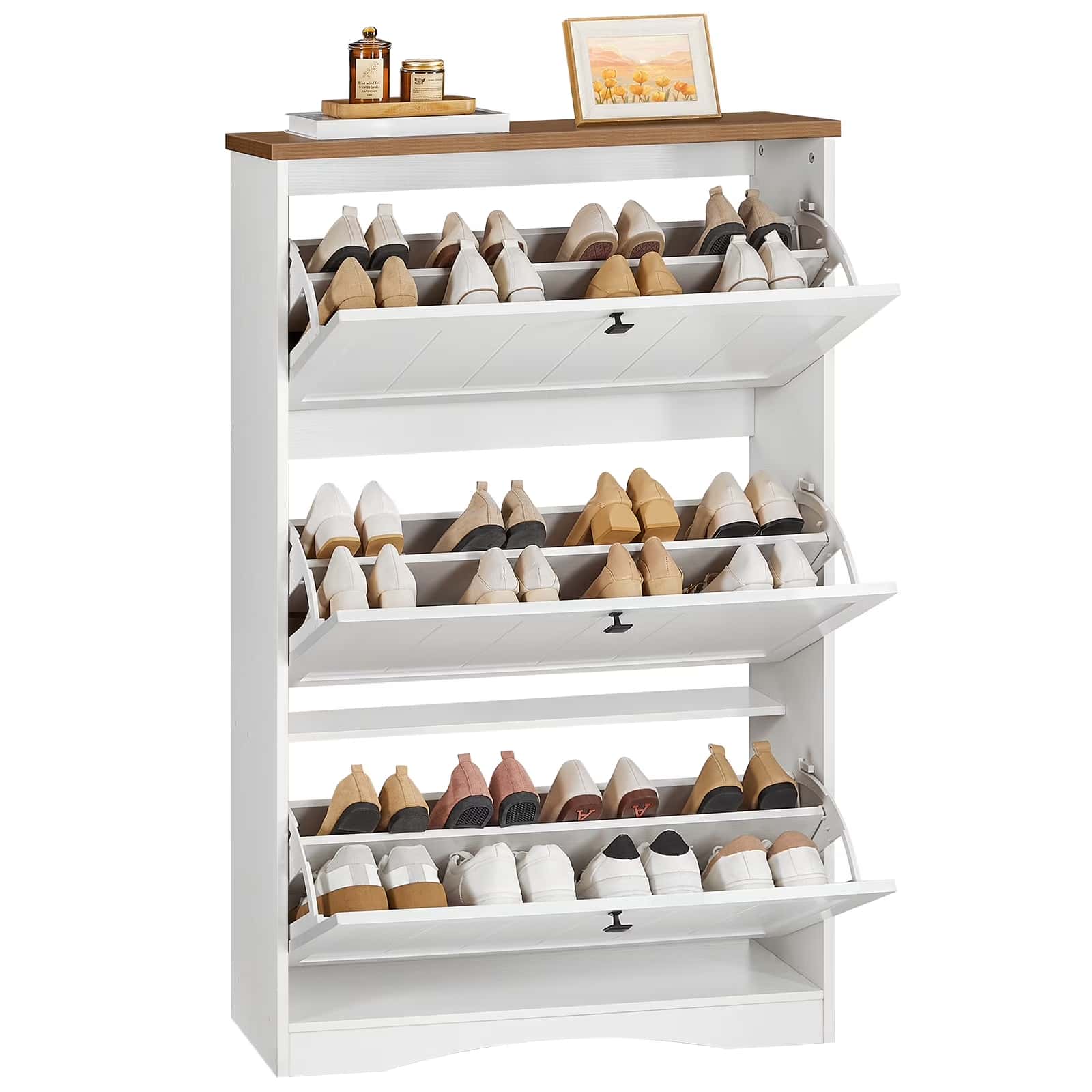 hoobro-shoe-racks-meuble-chaussures-blanc-24-paires-abattants image 1