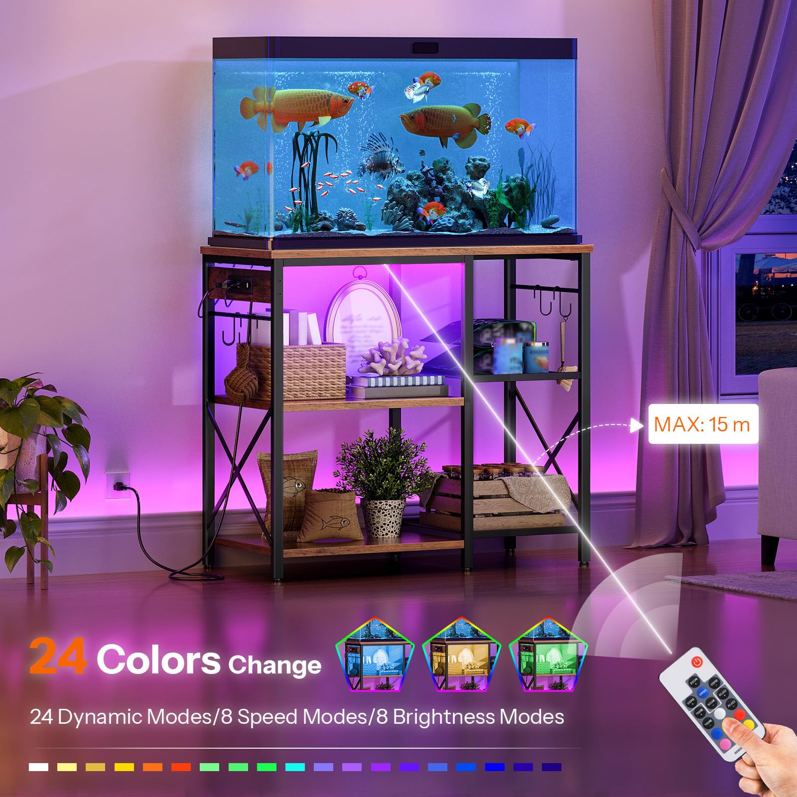hoobro-fish-tank-stands-meuble-aquarium-20-37-gallons-led-marron image 4