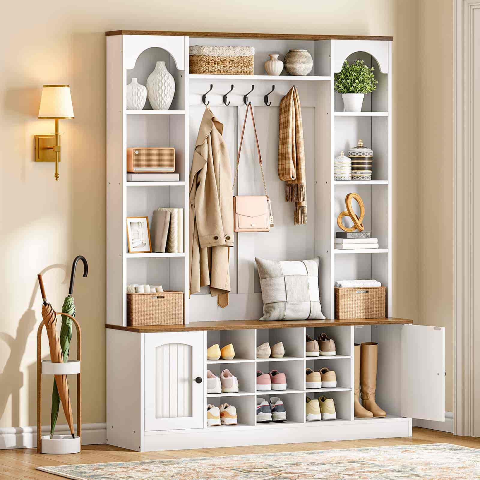 hoobro-hall-trees-vestiaire-entr-e-blanc-avec-banc-et-meuble-chaussures image 2