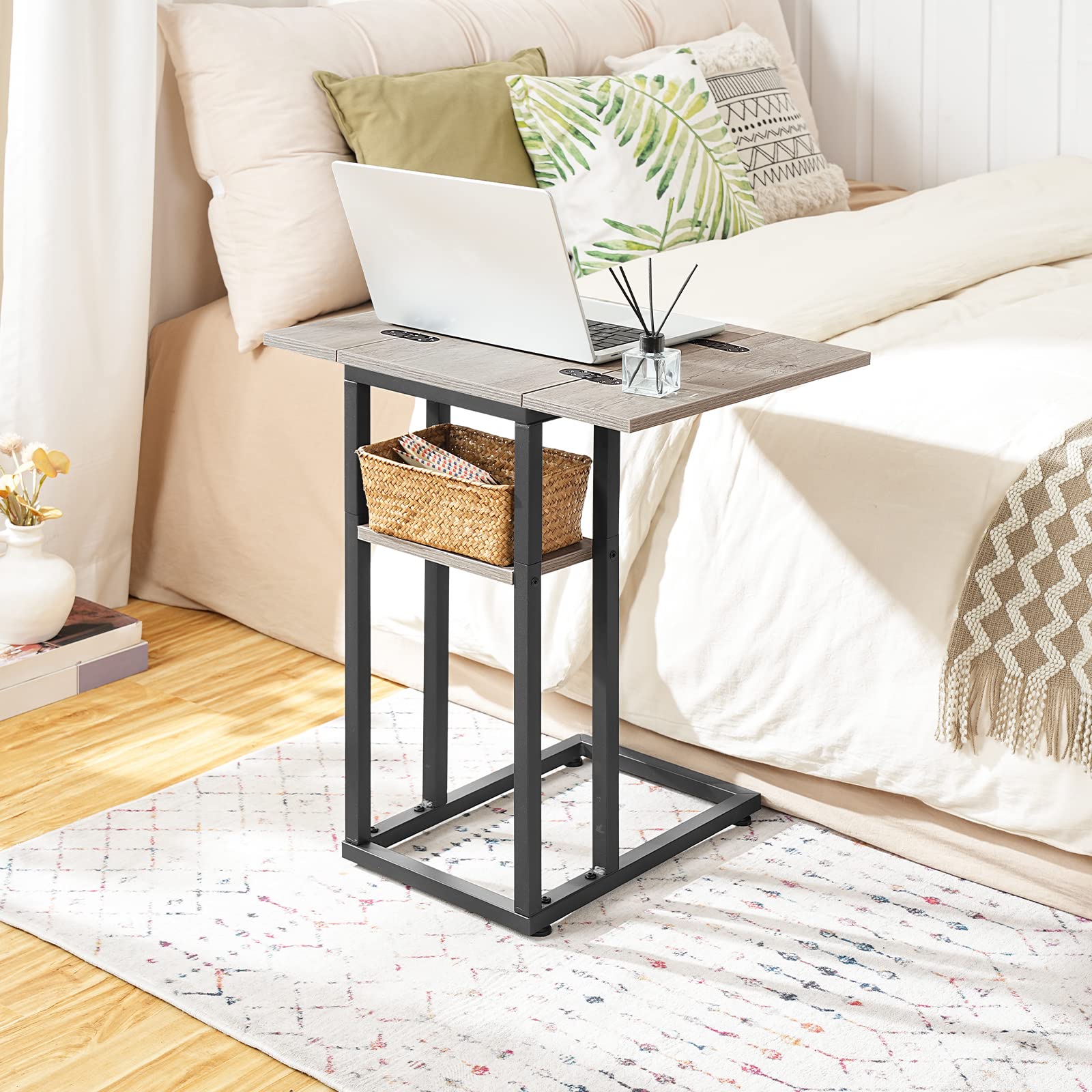 hoobro-side-tables-c-shape-table-d-appoint-greige-pliante-avec-poche image 6