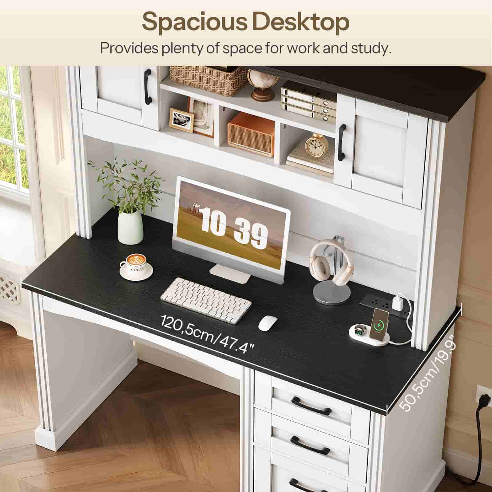 hoobro-bureau-farmhouse-blanc-avec-hutch-led-et-prises image 8