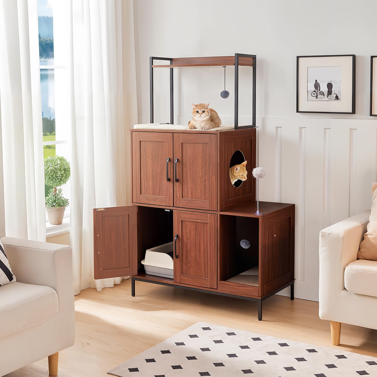 hoobro-pet-furniture-meuble-liti-re-chat-marron-avec-jeux image 6