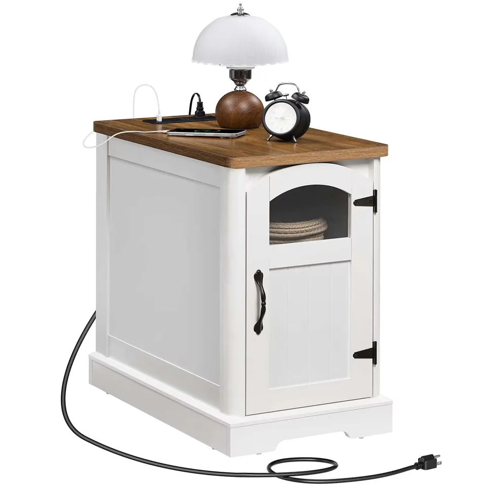 hoobro-nightstands-table-de-chevet-blanche-avec-prise image 1