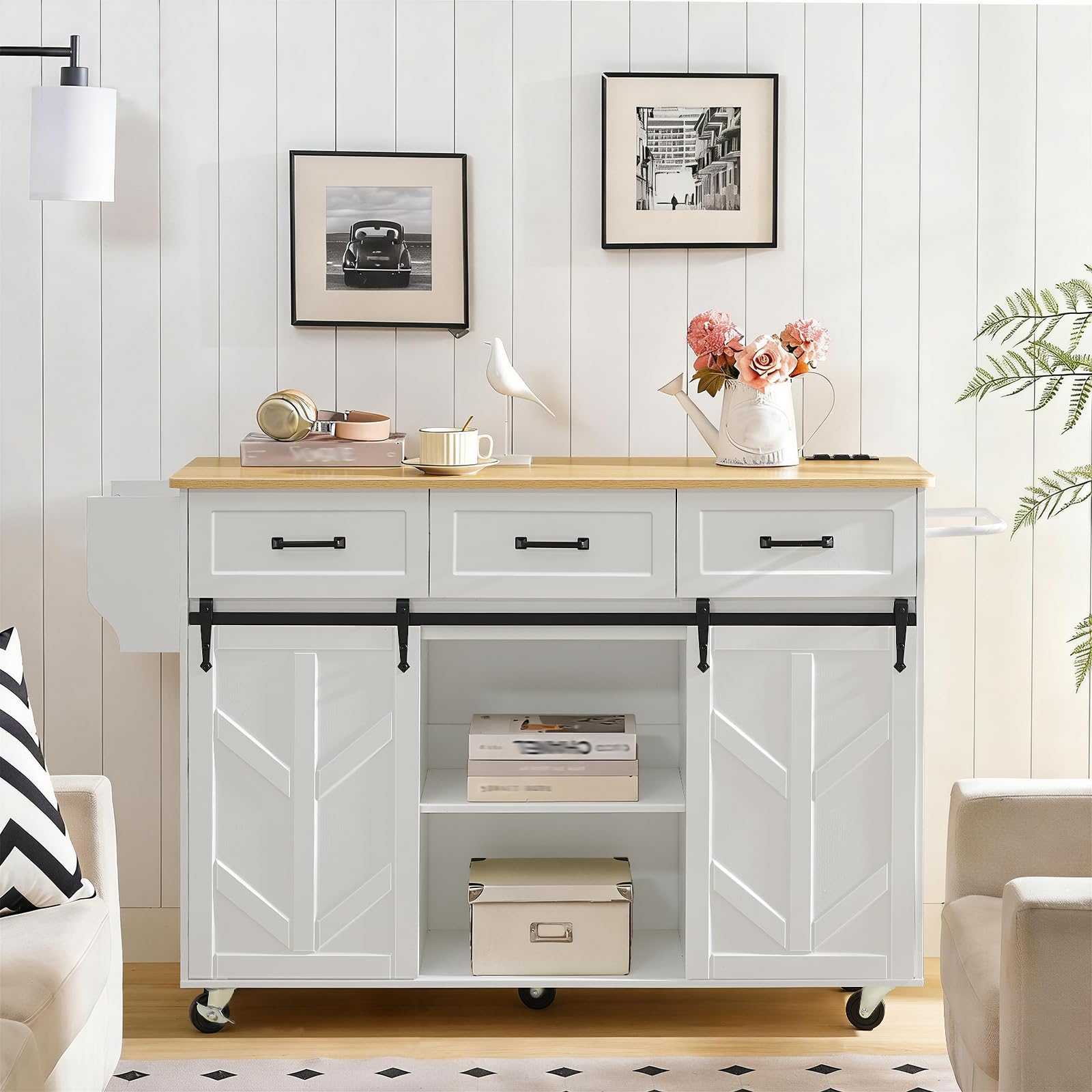 hoobro-kitchen-furniture-lot-cuisine-roulettes-blanc-avec-prise image 5