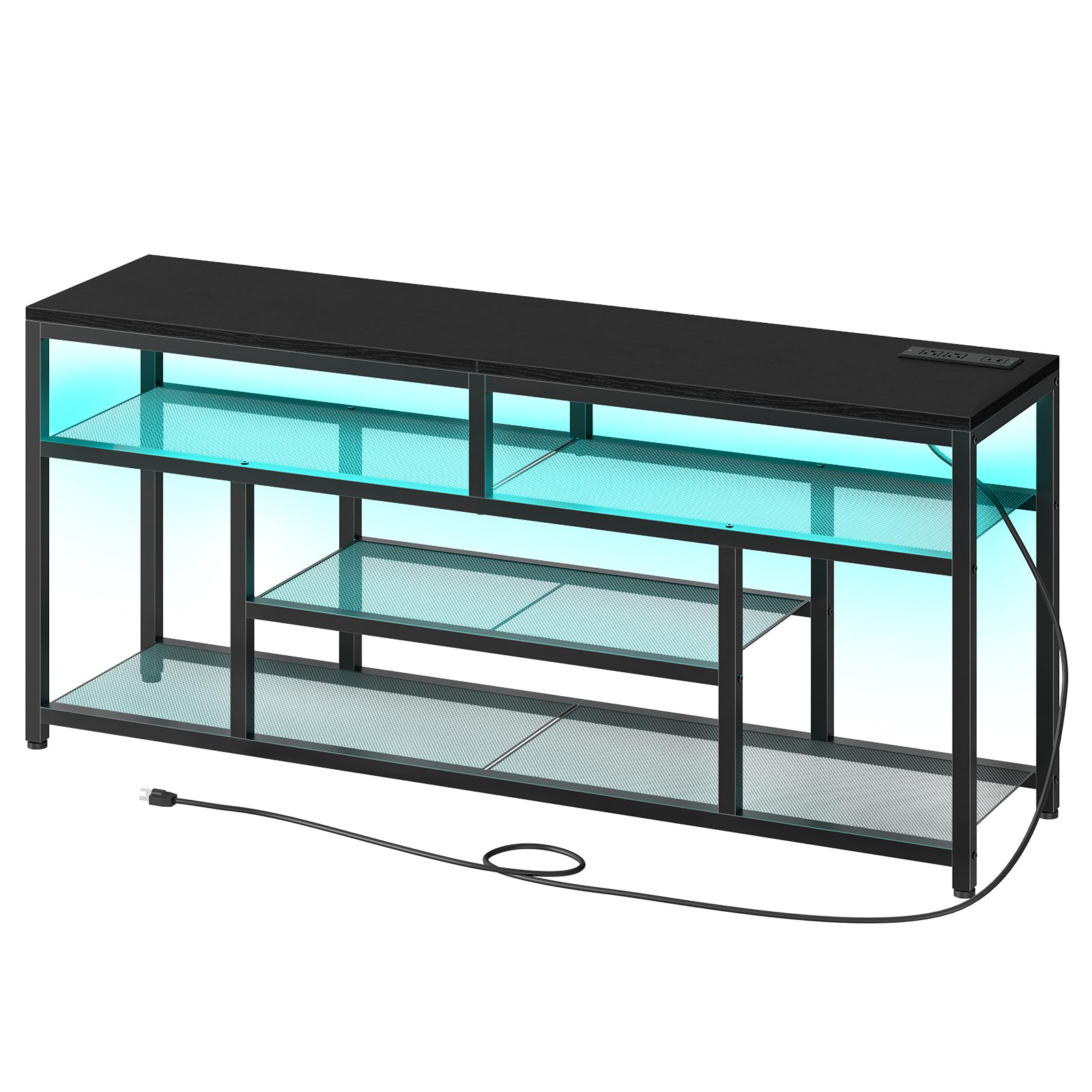 hoobro-tv-stands-meuble-tv-65-4-niveaux-led-noir-charge image 4
