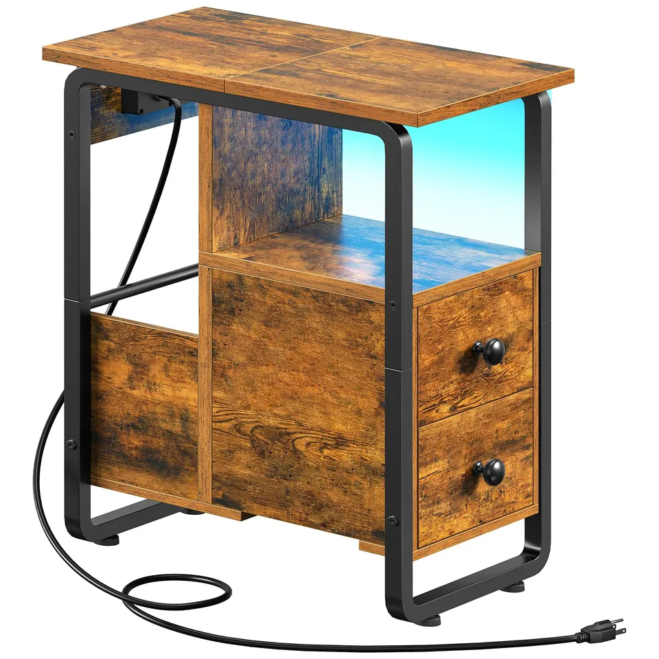 hoobro-bf430udbz01-table-chevet-troite-marron-led-prise image 1