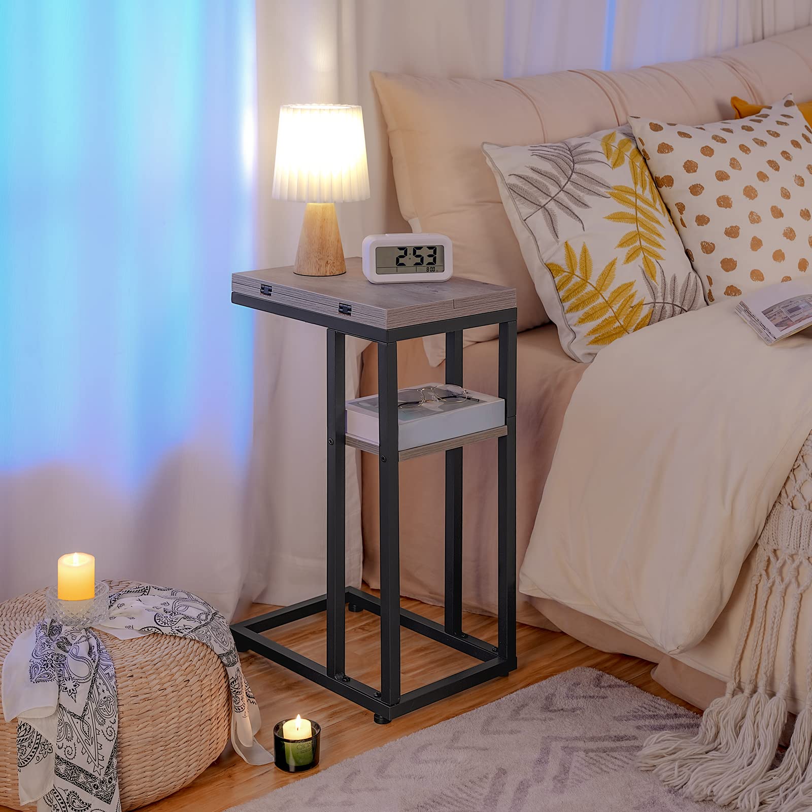 hoobro-side-tables-c-shape-table-d-appoint-greige-pliante-avec-poche image 5