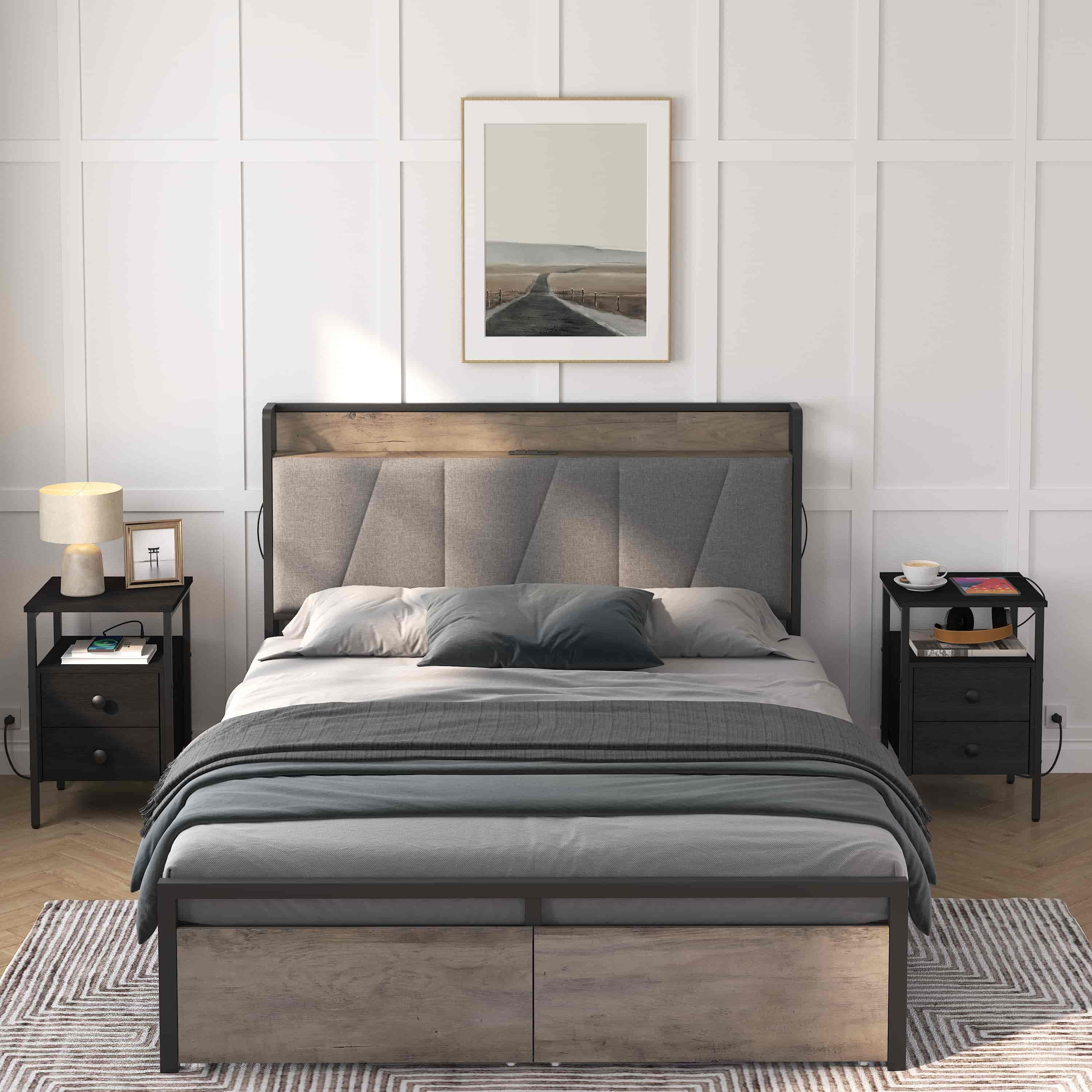hoobro-nightstands-table-chevet-2-tiroirs-prises-noire image 5