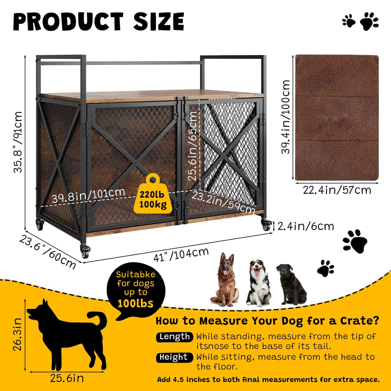 hoobro-pet-furniture-niche-chien-marron-roulettes-104-cm image 2