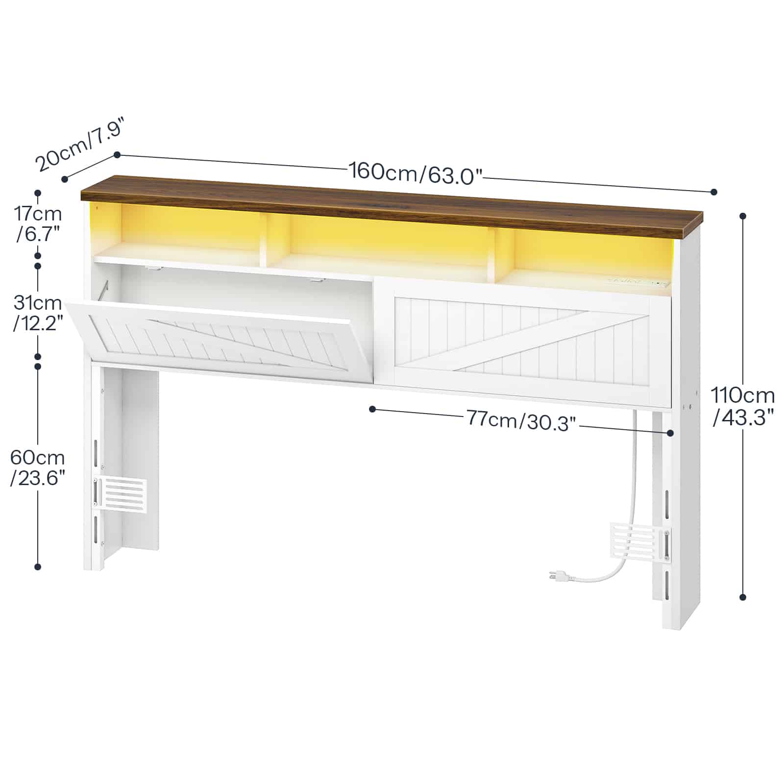 hoobro-t-te-de-lit-blanche-rangement-led-usb-biblioth-que image 3