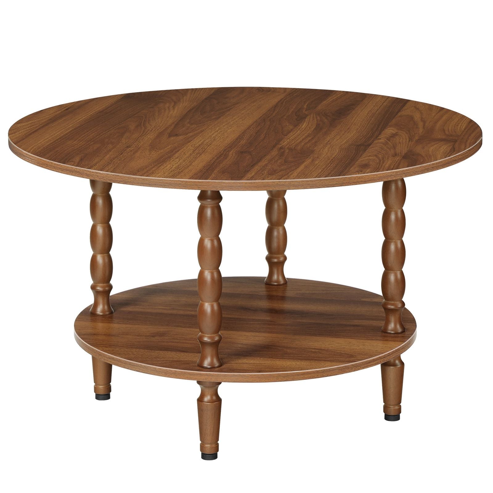 hoobro-coffee-tables-table-basse-ronde-bois-marron-2-niveaux image 3