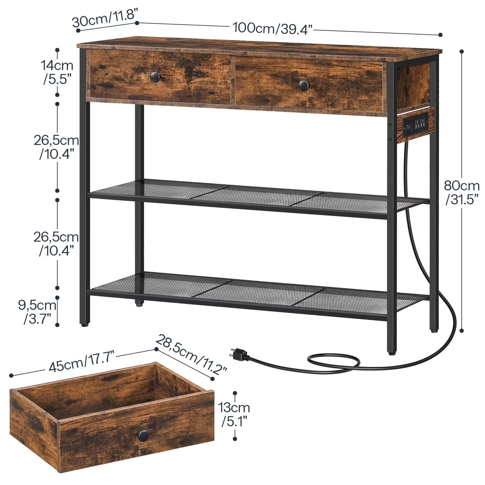 hoobro-console-table-console-entr-e-3-niveaux-marron-tiroirs image 4