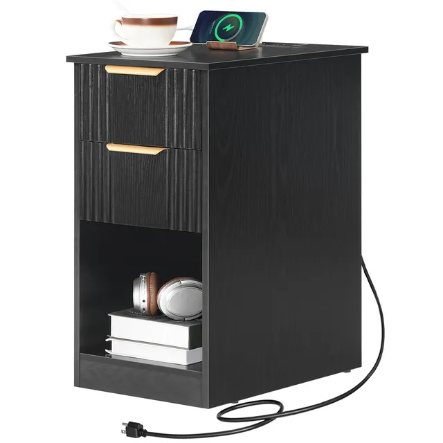 hoobro-table-de-chevet-noire-cannel-e-avec-station-charge image 1