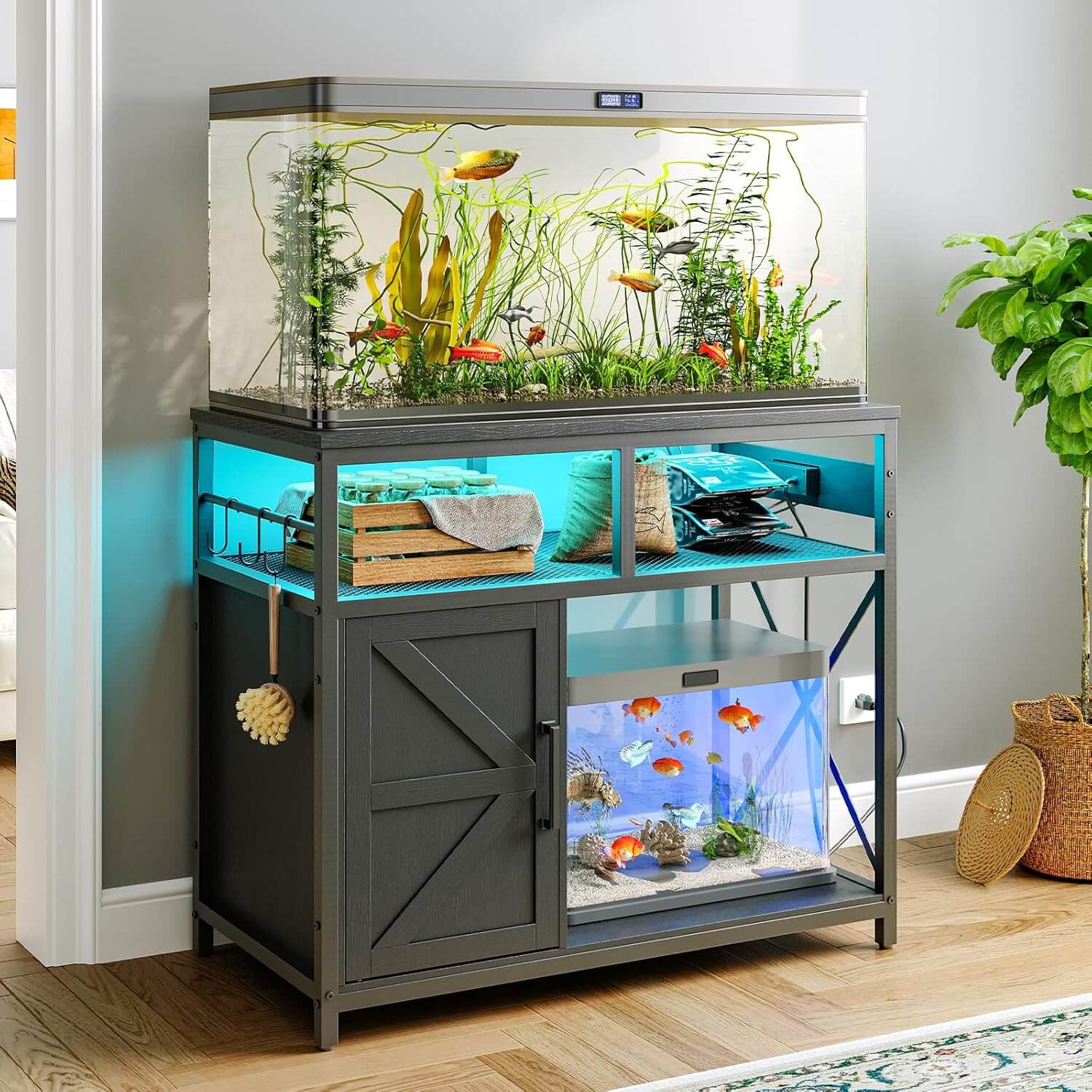 hoobro-fish-tank-stands-meuble-aquarium-40-50-gallons-noir-led image 2
