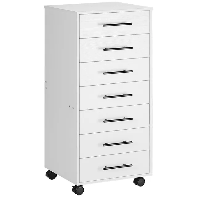 hoobro-caisson-bureau-7-tiroirs-blanc-roulettes-bois image 1