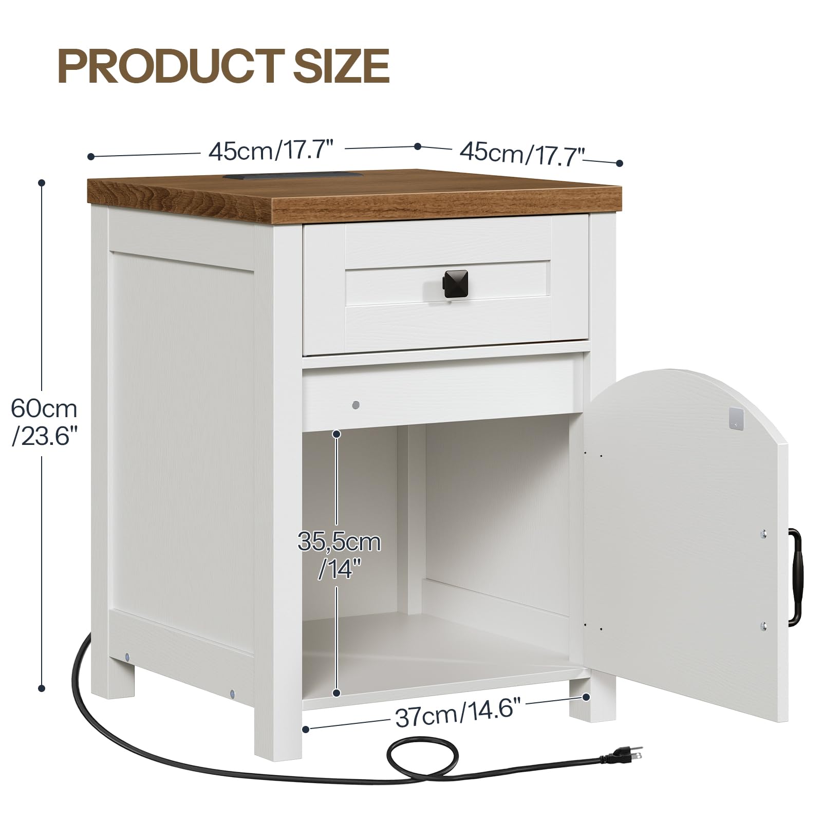 hoobro-table-de-chevet-blanche-tiroir-avec-prise-usb image 3
