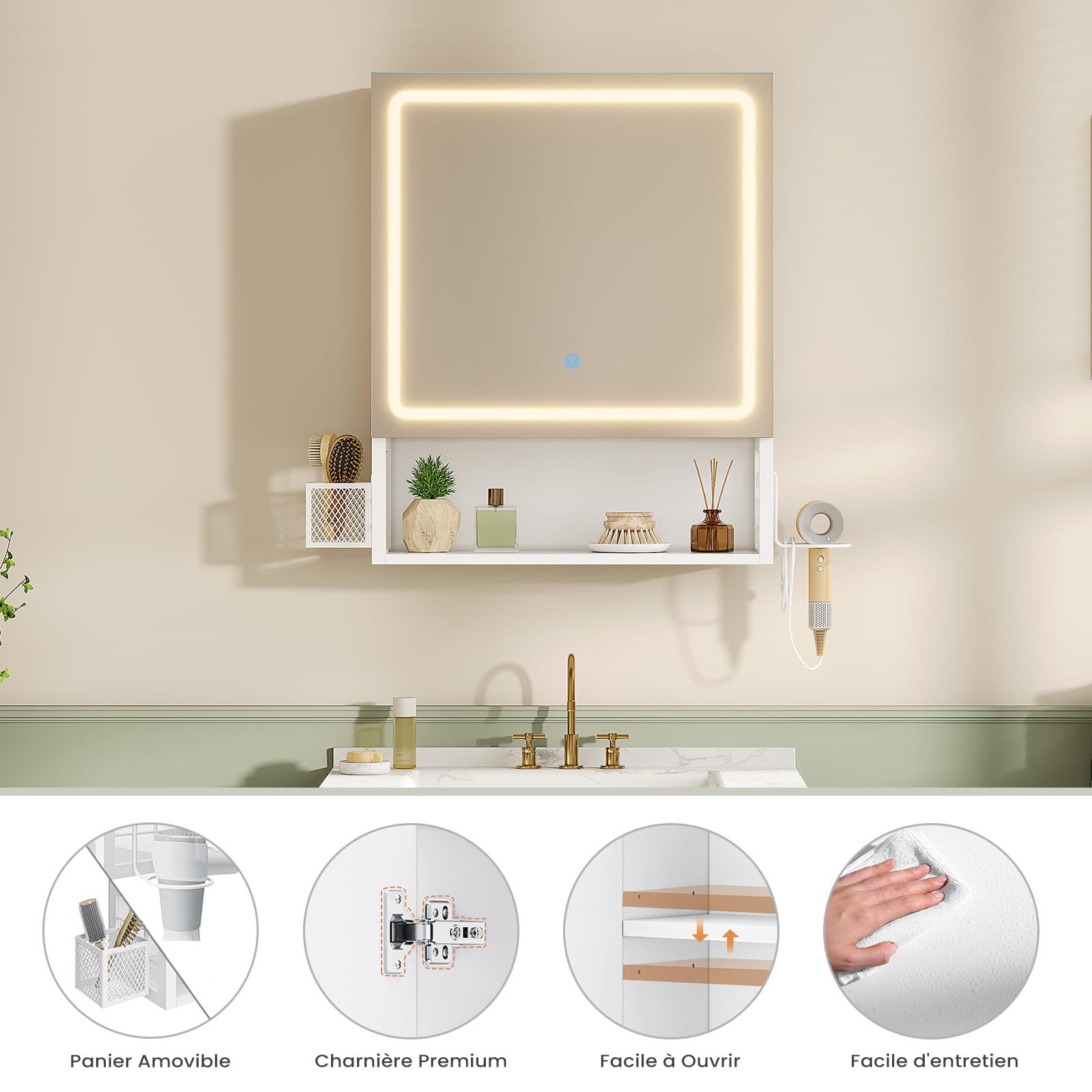 forabamb-armoire-miroir-led-50x16x60cm-blanche-2-portes image 7